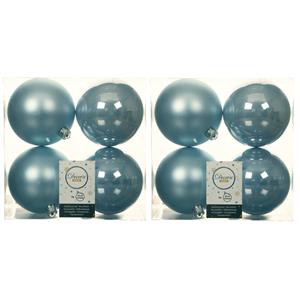 Decoris 12x stuks kunststof kerstballen lichtblauw 10 cm glans/mat -