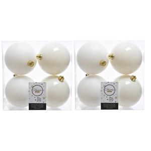 Decoris 12x stuks kunststof kerstballen wol wit 10 cm glans/mat -