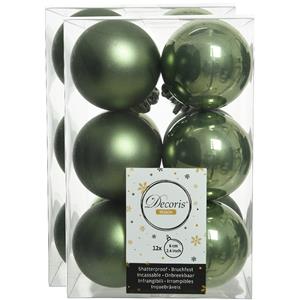 Decoris 24x stuks kunststof kerstballen mos groen 6 cm glans/mat -