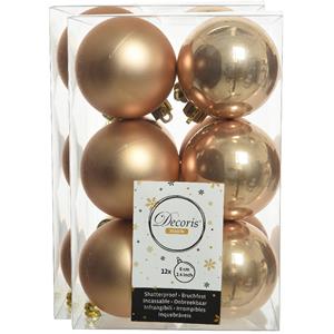 Decoris 24x stuks kunststof kerstballen toffee bruin 6 cm glans/mat -