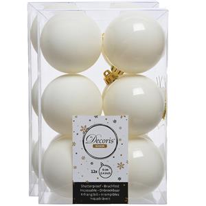 Decoris 24x stuks kunststof kerstballen wol wit 6 cm glans/mat -