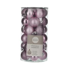 House of Seasons 60x Kleine kunststof kerstballen lila paars 3 cm -