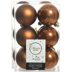 Decoris 24x stuks kunststof kerstballen kaneel bruin 6 cm glans/mat -