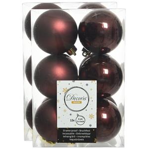 Decoris 24x stuks kunststof kerstballen mahonie bruin 6 cm glans/mat -
