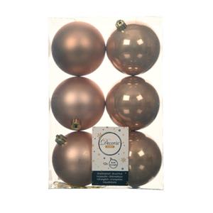 Decoris 12x stuks kunststof kerstballen toffee bruin 8 cm glans/mat -