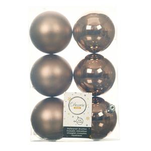 Decoris 12x stuks kunststof kerstballen walnoot bruin 8 cm glans/mat -