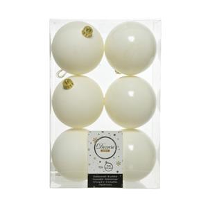 Decoris 12x stuks kunststof kerstballen wol wit 8 cm glans/mat -