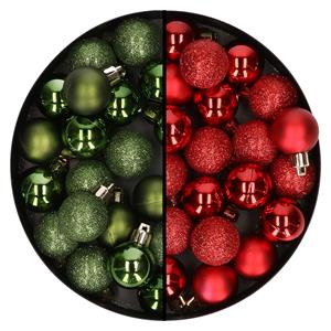 Cosy & Trendy Kleine kunststof kerstversiering 40x stuks set en 3 cm kerstballen in het donkergroen en rood -
