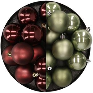 Kunststof kerstballen 6 cm - 24 stuks - redwood bruin en mosgroen - glans/mat -