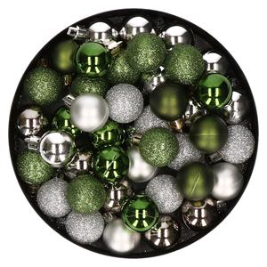 Cosy & Trendy Kleine kunststof kerstversiering 40x stuks set en 3 cm kerstballen in het zilver en groen -