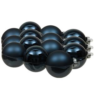 Othmara decorations 18x stuks glazen kerstballen donkerblauw 8 cm mat/glans -