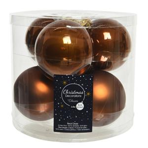 Decoris 18x stuks glazen kerstballen kaneel bruin 8 cm mat/glans -