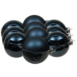 Othmara decorations 12x stuks glazen kerstballen donkerblauw 10 cm mat/glans -