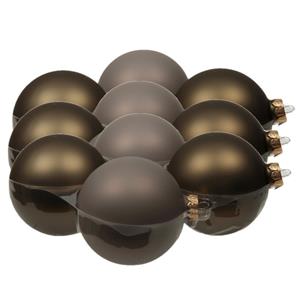 Othmara decorations 12x stuks glazen kerstballen eucalyptus grijs/bruin 10 cm mat/glans -