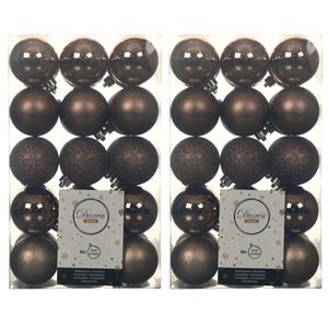 Decoris 60x stuks kunststof kerstballen walnoot bruin 6 cm glans/mat/glitter -