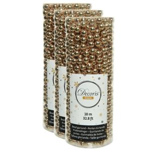 Decoris 3x stuks kerstboom kralenslingers kaneel bruin 10 meter kerstslingers -