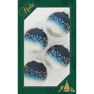Krebs 4x stuks luxe glazen kerstballen 7 cm blauw/wit met sterren -