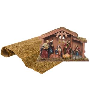 Complete kerststal inclusief 8 beelden en ondergrond 30 cm -