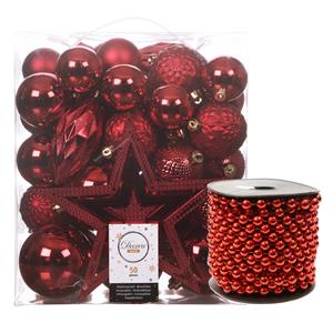 Decoris Kunststof kerstversiering set rood 51-delig -