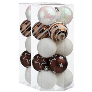 30x stuks kerstballen mix wit/bruin gedecoreerd kunststof 5 cm -