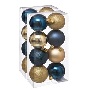 16x stuks kerstballen mix blauw/champagne glans en mat kunststof 7 cm -