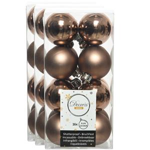 Decoris 48x stuks kunststof kerstballen walnoot bruin 4 cm glans/mat -