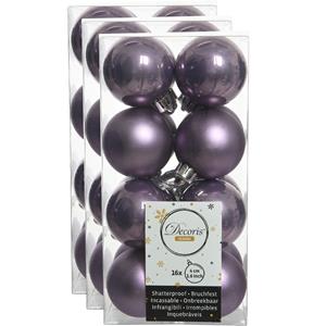 Decoris 48x stuks kunststof kerstballen heide lila paars 4 cm glans/mat -