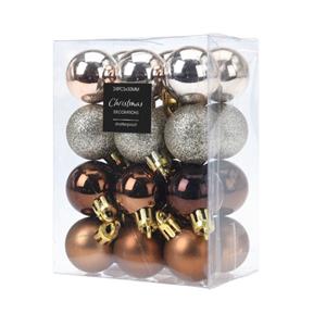 Christmas Decoration 24x stuks mini kerstballen mix herfstkleuren kunststof 3 cm -