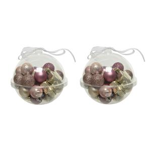 Decoris 60x stuks kleine kunststof kerstballen roze/champagne 3 cm -