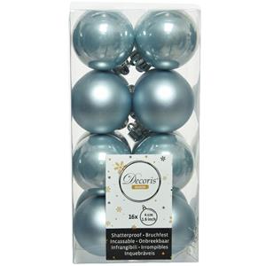 Decoris 16x stuks kunststof kerstballen lichtblauw 4 cm glans/mat -