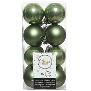 Decoris 16x stuks kunststof kerstballen mos groen 4 cm glans/mat -