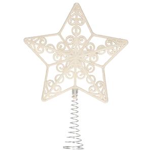 Kunststof kerstboom open ster piek glitter wit 20 cm -