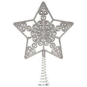 Kunststof kerstboom open ster piek glitter zilver 20 cm -