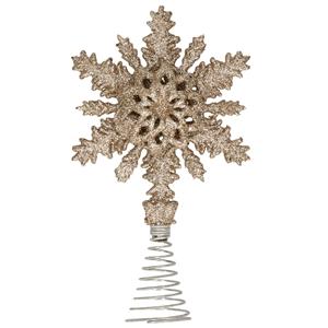 Kunststof kerstboom sneeuwvlok piek glitter goud 20 cm -