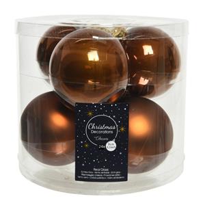Decoris 24x stuks glazen kerstballen kaneel bruin 8 cm mat/glans -