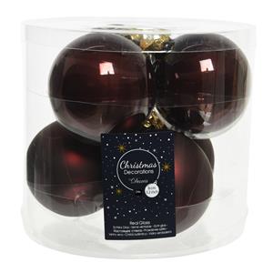 Decoris 24x stuks glazen kerstballen mahonie bruin 8 cm mat/glans -