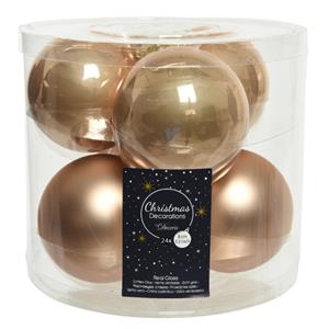 Decoris 24x stuks glazen kerstballen toffee bruin 8 cm mat/glans -