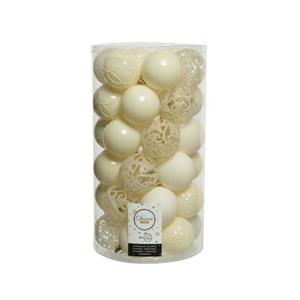 Decoris 74x stuks kunststof kerstballen wol wit 6 cm glans/mat/glitter mix -