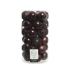 Decoris 74x stuks kunststof kerstballen mahonie bruin 6 cm glans/mat/glitter mix -