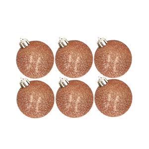 Cosy & Trendy 6x stuks kunststof glitter kerstballen koper 6 cm -