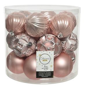 Decoris 40x stuks luxe kunststof kerstballen lichtroze mix 8 cm -