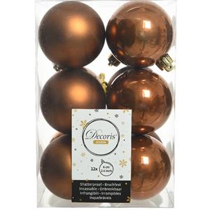 Decoris 12x stuks kunststof kerstballen kaneel bruin 6 cm glans/mat -