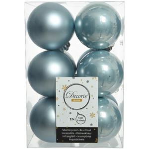 Decoris 12x stuks kunststof kerstballen lichtblauw 6 cm glans/mat -