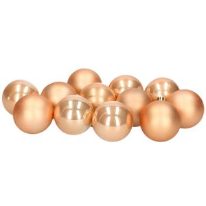 12x stuks kunststof kerstballen lichtbruin 6 cm glans/mat -