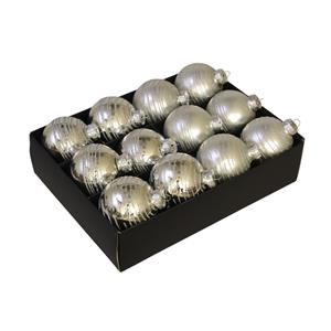 Othmara decorations 24x stuks luxe glazen gedecoreerde kerstballen zilver 7,5 cm -