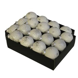 Othmara decorations 24x Luxe glazen sneeuwvlokken/sterren kerstballen wit 7,5 cm -