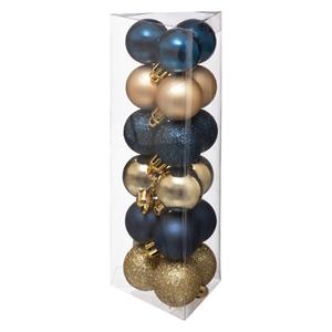 Atmosphera 18x Stuks Kerstballen Blauw/goud Glans En Mat Kunststof 3 Cm - Kerstbal