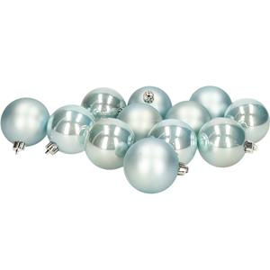 12x stuks kunststof kerstballen baby blauw 6 cm glans/mat -