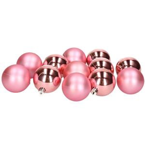 12x stuks kunststof kerstballen bubblegum roze 6 cm glans/mat -