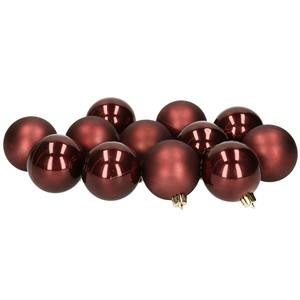 12x stuks kunststof kerstballen donkerbruin 6 cm glans en mat -